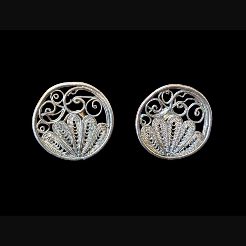 Vintage 925 Sterling Hand Forged Irregular Open Pattern 19.6mm Stud Earrings